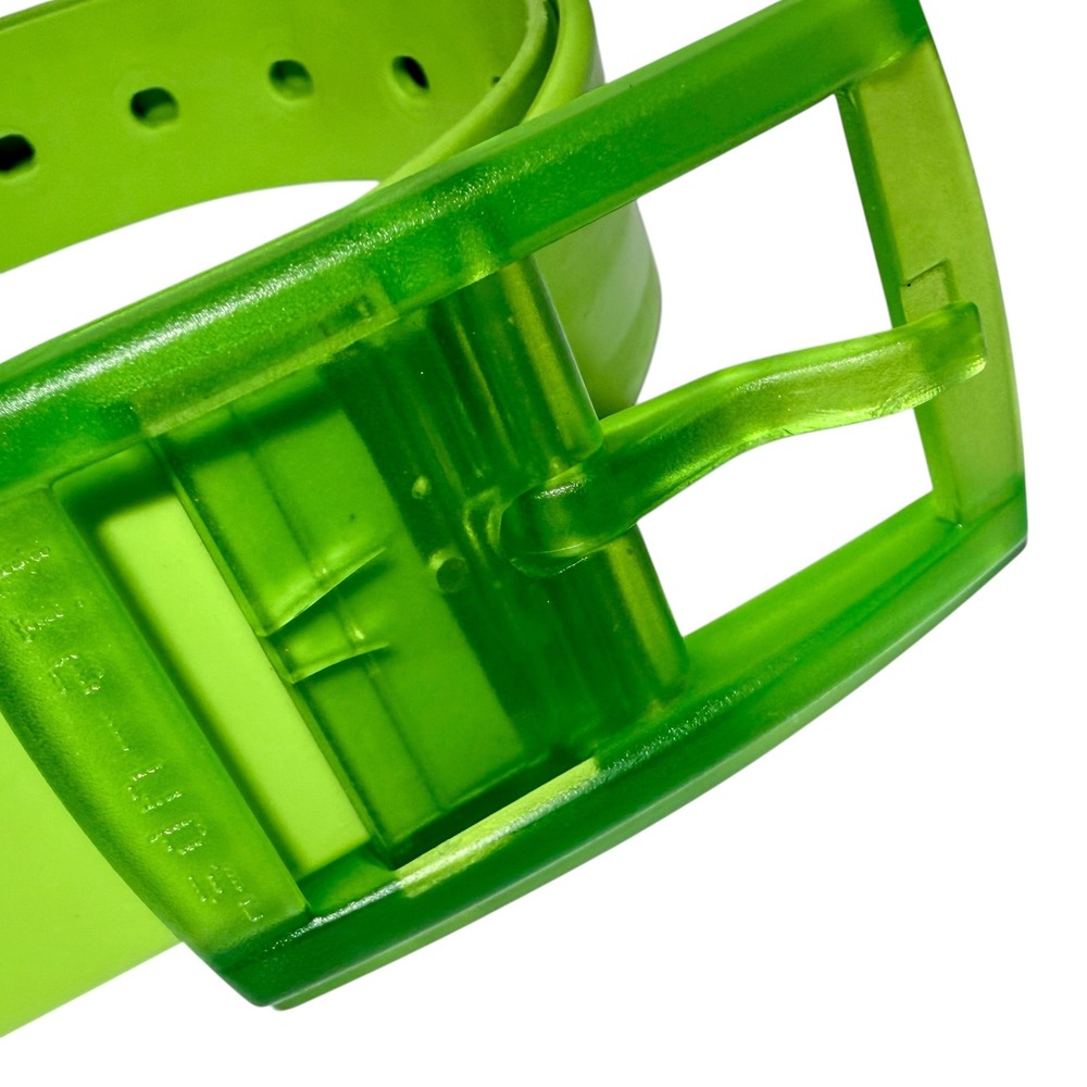 Vintage Tie-Ups Neon Lime Green Rubber Belt Transparent Buckle Made In Italy Y2K